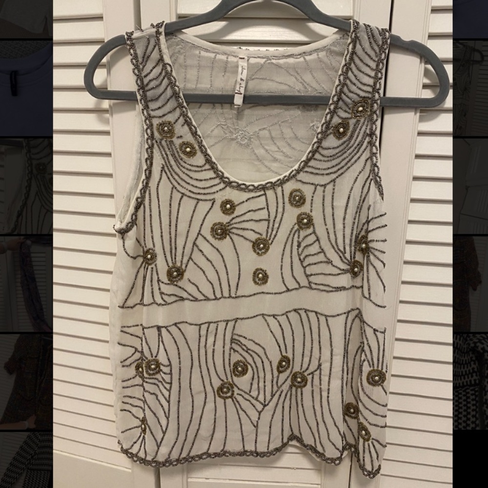 Cream and Silver Beaded Tank Top